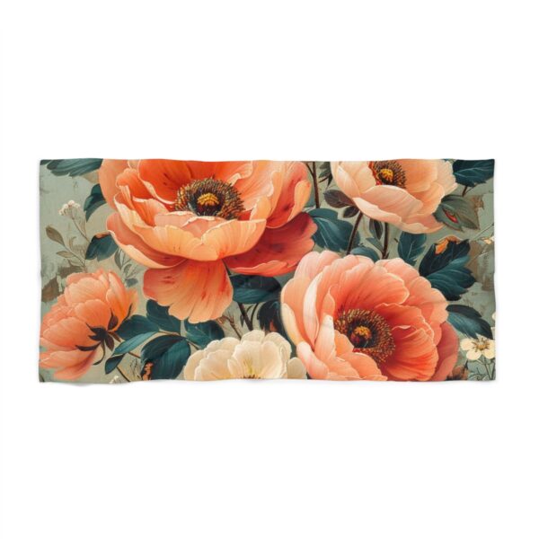 Soothing Tones Vintage-Inspired Abstract Floral Beach Towel: Wrap Yourself in Timeless Elegance and Comfort - Image 3