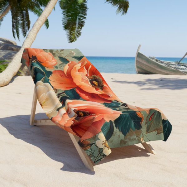 Soothing Tones Vintage-Inspired Abstract Floral Beach Towel: Wrap Yourself in Timeless Elegance and Comfort - Image 4